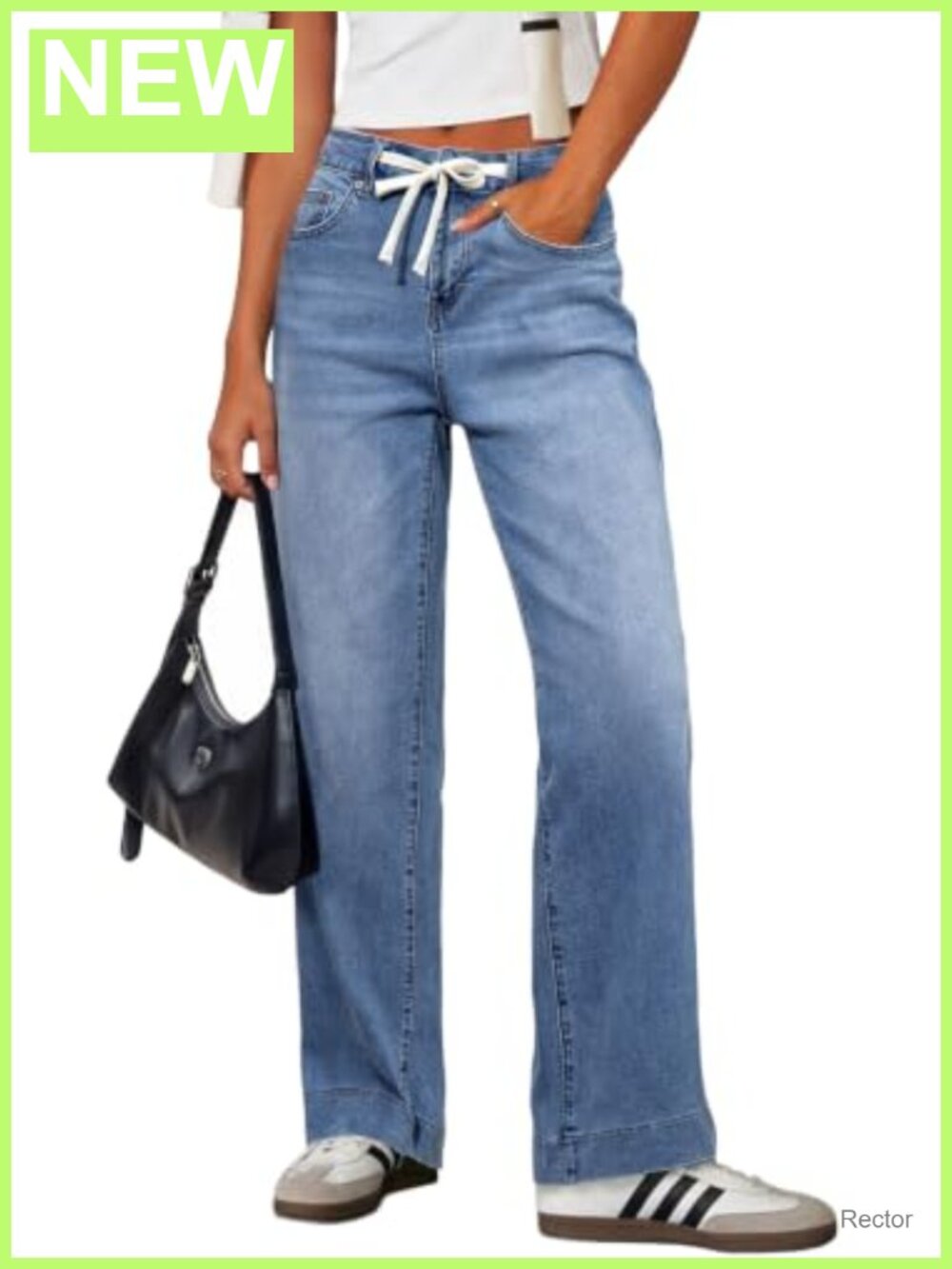 High Waisted Straight Leg Jeans Drawstring Denim Pants